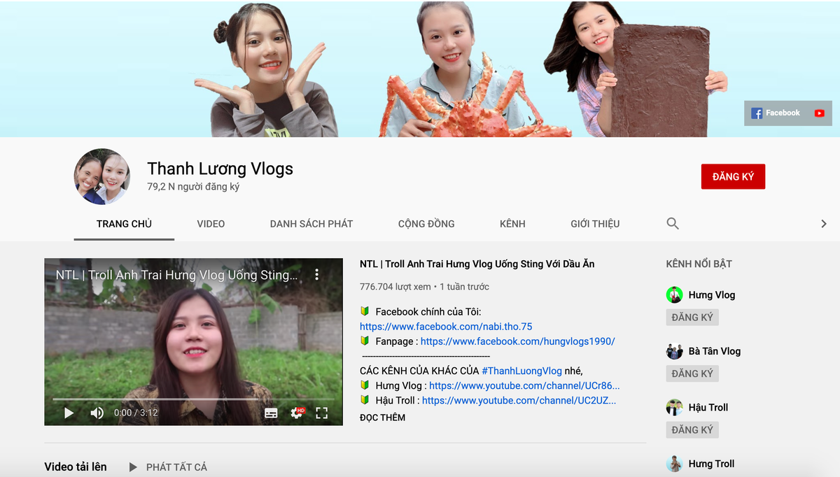 Với danh tiếng của mẹ và anh trai, dù mới lập kênh vlog nhưng Thanh Lương đã sở hữu gần 80.000 lượt theo dõi. Cô cho biết kênh của cô chuyên đi troll mẹ, anh trai và kể về những câu chuyện xung quanh cuộc sống.
