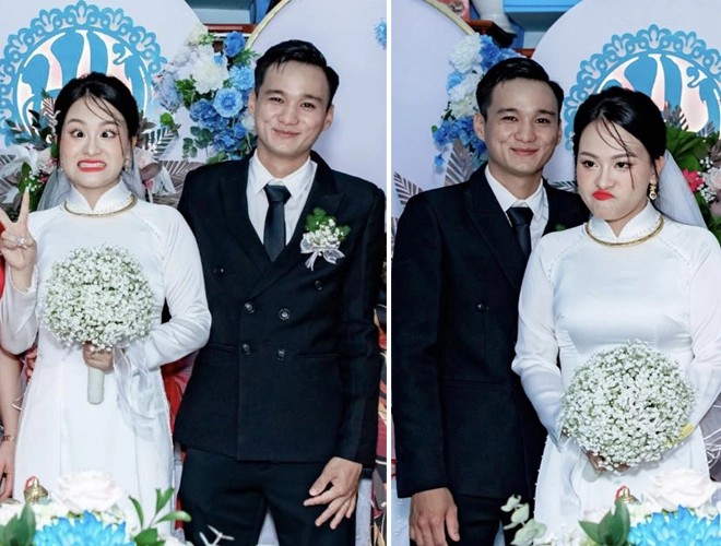 Trái với khuôn mặt rạng rỡ của chú rể và người thân trong gia đình, cô nàng lại có những khoảnh khắc với biểu cảm vô cùng khó đỡ, mỗi một bức ảnh đều là một biểu cảm pha trò của cô.