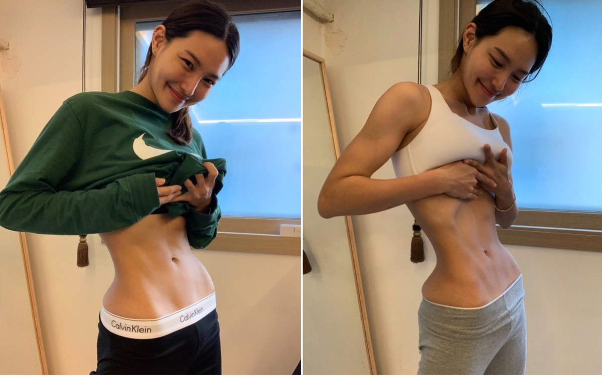 Vòng eo dưới 60 cm và cơ bụng chuẩn 6 múi là thành quả sau nhiều năm chăm chỉ luyện tập và duy trì chế độ ăn uống lạnh mạnh của Mi-jeong. Vòng 2 không chút mỡ thừa cũng trở thành "thương hiệu" của cô nàng.