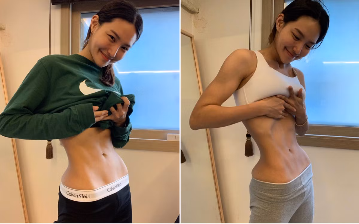 Vòng eo dưới 60 cm và cơ bụng chuẩn 6 múi là thành quả sau nhiều năm chăm chỉ luyện tập và duy trì chế độ ăn uống lạnh mạnh của Mi-jeong. Vòng 2 không chút mỡ thừa cũng trở thành "thương hiệu" của cô nàng.