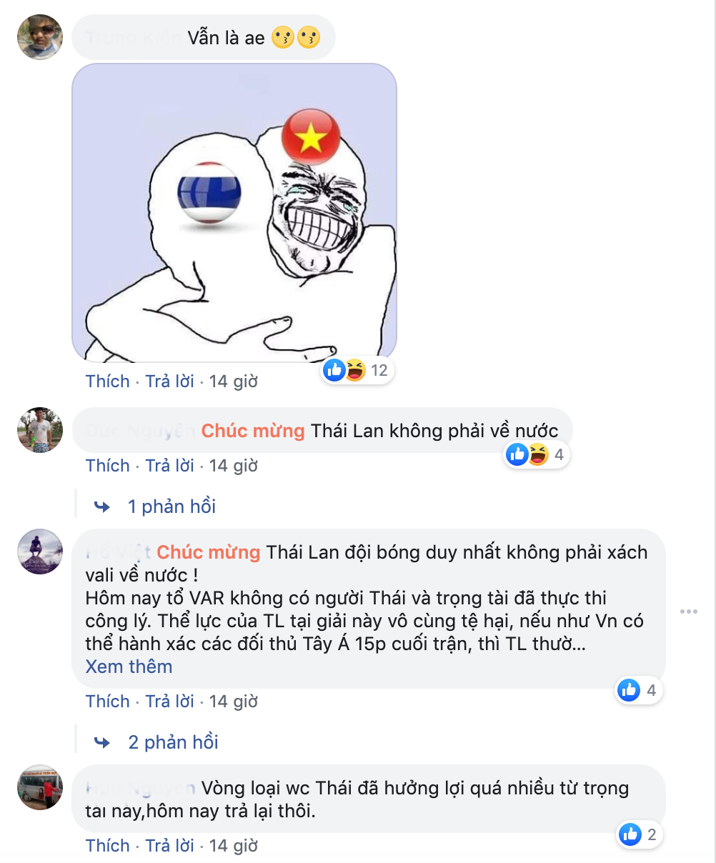 Ngược lại, các cổ động viên Việt Nam lại vô cùng hào hứng, vui vẻ khi U23 Thái Lan bị đánh bại khi vừa mới cà khịa các cầu thủ U23 Việt Nam vào hôm trước. Đây được coi là "quả báo đến sớm" với đội quân của HLV Nishino Akira.