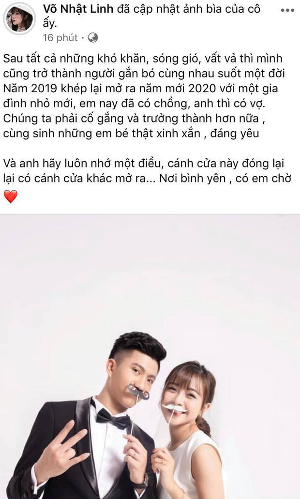 Cũng vào thời gian này, vợ Phan Văn Đức đăng tải dòng trạng thái cảm ơn chồng trên trang cá nhân và mong muốn cả hai sẽ cùng nhau xây dựng tương lai thật vững chắc trong năm 2020.