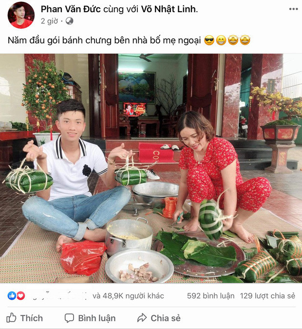 Tết Canh tý 2020, Phan Văn Đức sang bánh chưng, dọn dẹp phụ giúp gia đình nhà vợ.