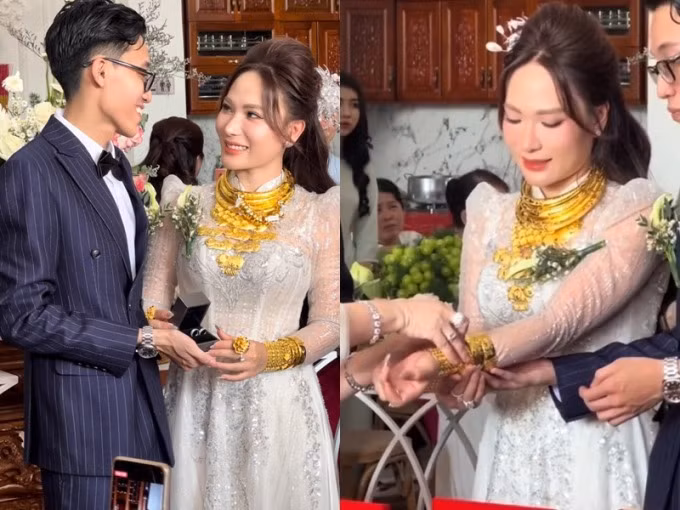Không chỉ gây choáng với đám cưới xa xỉ, danh sách của hồi môn của Út Huỳnh cũng khiến netizen phải xuýt xoa. Phía nhà gái cũng thể hiện sự "môn đăng hậu đối" của mình khi tặng con gái bộ trang sức kim cương trị giá 3 tỷ đồng, 3 sổ hồng trị giá hơn 10 tỷ đồng, một chiếc xe hạng sang làm của hồi môn, tổng trị giá tầm hơn 14 tỷ.