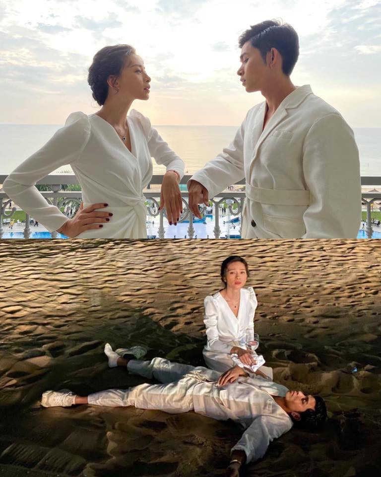 "Đả nữ" Ngô Thanh Vân thất thần ngồi bên Jun đang say ngủ trên bờ biển.