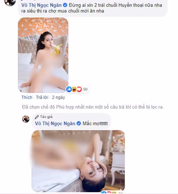 Không lâu sau scandal lộ clip sex, Ngân 98 lại tiếp tục nhiến cộng đồng mạng phải "bó tay" khi tung bộ ảnh tạo dáng phản cảm trên giường cùng với trái chuối. Cũng từ đây, cô bị gắn liền với biệt danh "hot girl trỡ trẽn nhất Việt Nam".