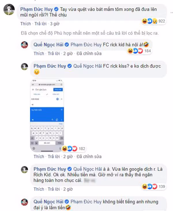 Không chỉ có Đức Huy, Quế Ngọc Hải cũng ngay lập tức cho rằng Duy Mạnh chính là Rich Kid Hà Nội thế nhưng lại viết nhầm thành Rich Kiss và bị bóc mẽ ngay lập tức dù đã sửa lại.