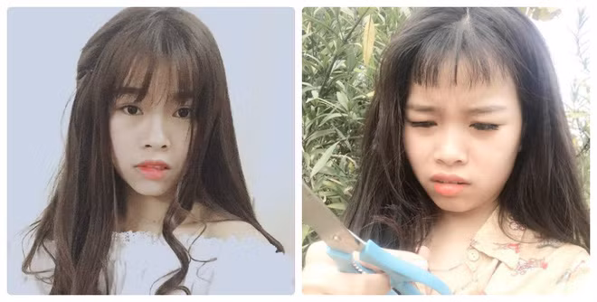 Cô bạn này tỏ ra khá hối hận khi tự tay cắt phăng bộ tóc mái của mình.