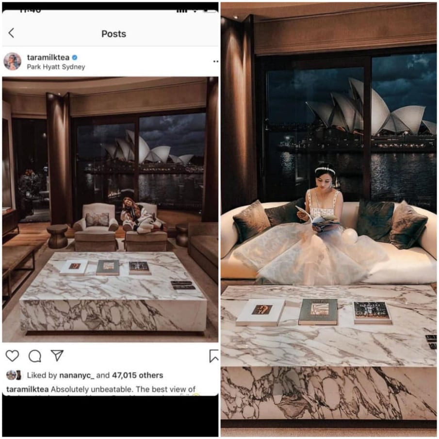 Từ khung cảnh đến các chi tiết ánh sáng trong ảnh của @taramilktea và vợ đại gia Minh Nhựa đều "giống nhau đến kì lạ".