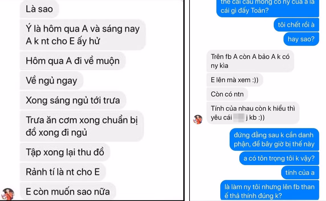 Văn Toản và Nguyệt Hà từng bên nhau một thời gian nhưng không công khai mối quan hệ. Đang tình cảm bỗng dưng Nguyệt Hà phát hiện bạn trai đi "thả tim" cho Lê Thu Uyên và ngang nhiên đăng tải trạng thái "chưa có người yêu" trên Facebook.