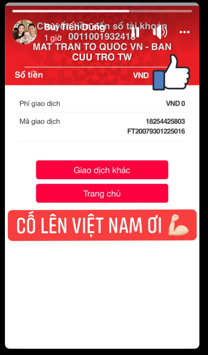Bùi Tiến Dũng chia sẻ hình ảnh góp tiền, cùng Chính phủ dập dịch Covid-19. Sau 2 vòng V-League, CLB Viettel của trung vệ quê Hà Tĩnh hiện đang xếp ở vị trí thứ 4.