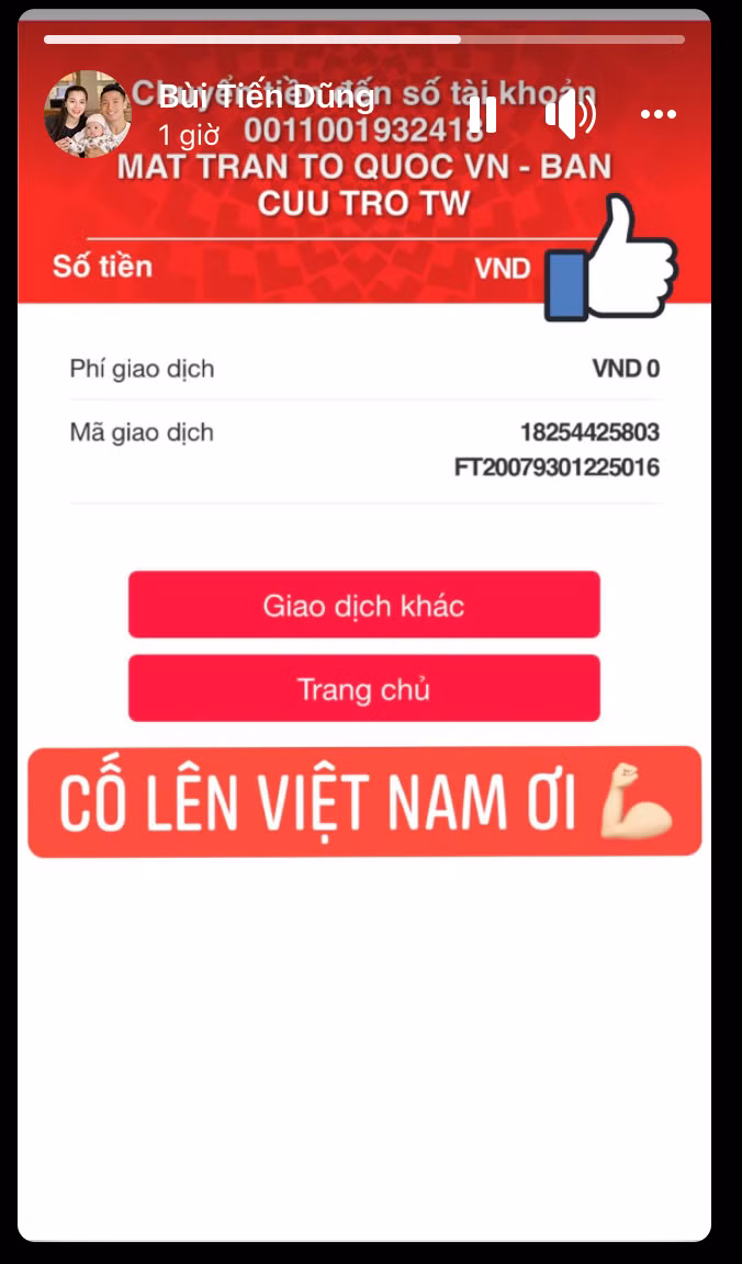 Bùi Tiến Dũng chia sẻ hình ảnh góp tiền, cùng Chính phủ dập dịch Covid-19. Sau 2 vòng V-League, CLB Viettel của trung vệ quê Hà Tĩnh hiện đang xếp ở vị trí thứ 4.