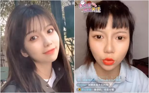 Thế nhưng, toàn bộ hình tượng xây dựng trước kia đều sụp đổ khi cô nàng lỡ tay tắt đi một loạt các phần mềm chỉnh sửa ảnh khi đang livestream. Tiểu Đỗ có đôi mắt cực dại, sống mũi cao nhưng cứng ngắc như thẩm mỹ quá đà.