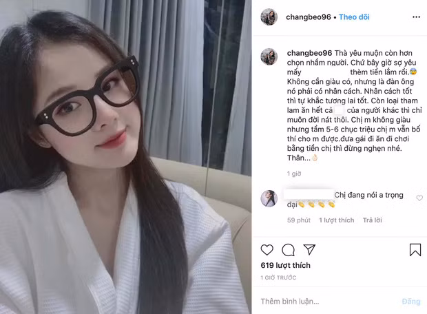 Mới đây, trên trang cá nhân, bạn gái Trọng Đại bất ngờ đăng tại trạng thái cực kỳ gay gắt. Cô viết: "Đàn ông phải có nhân cách. Chị không giàu nhưng tầm 5 - 6 chục triệu chị vẫn bố thi được. Đưa gái đi ăn đi chơi bằng tiền của chị thì đừng nghẹn nhé".