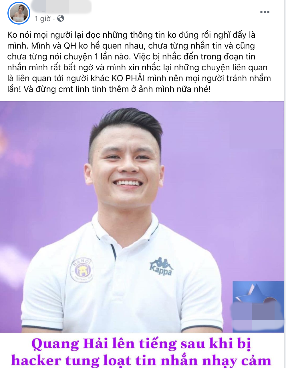 Thay vào đó, cô nàng còn cho biết cô và Quang Hải không quen nhau, cũng chưa từng nói chuyện với nhau bao giờ.