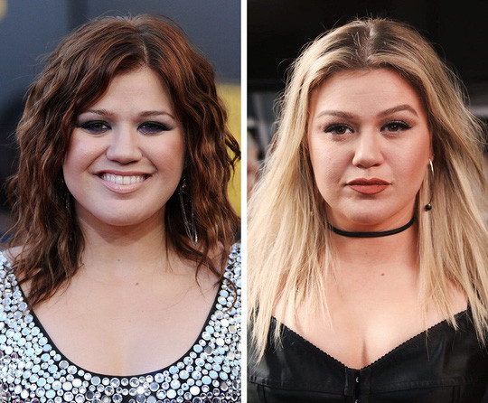 Kelly Clarkson sau 10 năm đã không còn cân nặng như xưa mà thon thả hơn. Gương mặt cô vì thế cũng thon hơn, và nếu so hình ảnh cô cùng mái tóc thẳng với ngày xưa, diện mạo của cô hiện tại tươi tắc hơn, trẻ trung hơn.