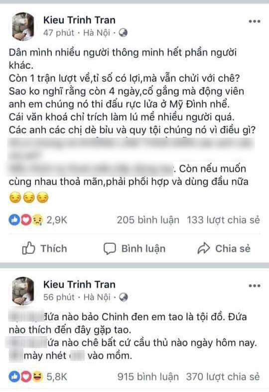 Trước đó, cũng chính người chị thân thiết này đã lên tiếng bênh vực Hà Đức Chinh bằng những câu từ vô cùng khó nghe: "Đứa nào bảo Chinh là tội đồ đến đây gặp tao". Thậm chí cô sẵn sàng chửi bậy, cãi nhau như phường chợ búa, hơn thua với bất kỳ ai vào bày tỏ quan điểm trái ngược.