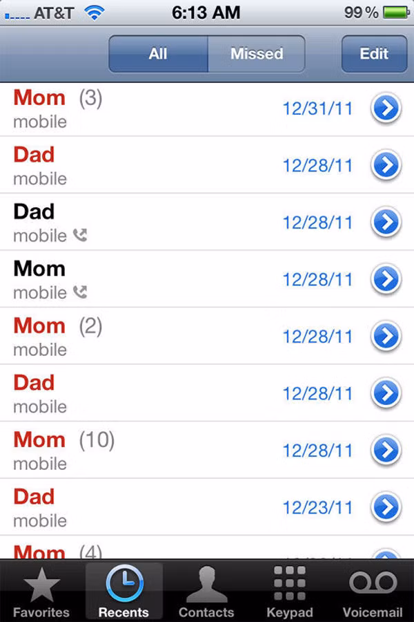 Danh sách cuộc gọi của dân FA ngày Tết.