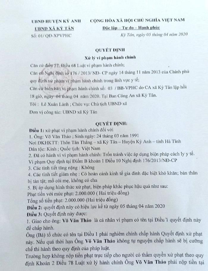 Tron cach ly di vieng bo ban gai mat, nam thanh nien bi phat 2 trieu dong