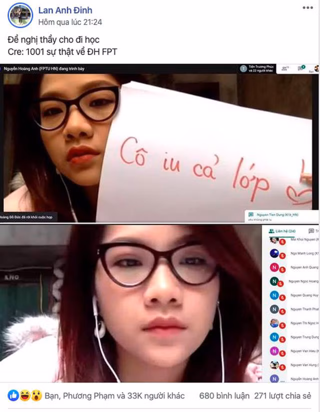 Hồi Covid-19 năm ấy khi sinh viên chuyển sang học online thì cộng đồng mạng "lãi to" vì phát hiện ra hàng loạt những cô giáo 9x vừa giỏi vừa xinh không chê vào đâu được. Nhiều cô giáo bỗng dưng được cư dân mạng đua nhau truy lùng chỉ sau một tấm ảnh. Cô Nguyễn Hoàng Anh - giảng viên tiếng Nhật tại trường ĐH FPT (cơ sở Hà Nội) là một trong những cô giáo xinh xắn được cộng đồng mạng tìm kiếm nhiều nhất vào thời gian này.