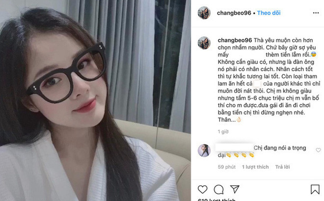 Không dừng lại ở đó, Huyền Trang còn gay gắt đá xéo trên trang cá nhân: "Chị không giàu nhưng tầm 5-6 chục triệu chị vẫn bố thí được. Đưa gái đi ăn đi chơi bằng tiền của chị thì đừng nghẹn nhé". Mặc dù không nhắc tên nhưng nhiều người cho rằng nhân vật được hot girl nhắc đến không ai khác ngoài Nguyễn Trọng Đại.