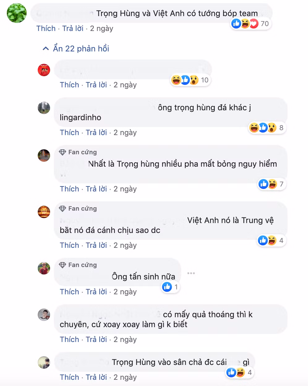 Trọng Hùng cũng là cầu thủ bị cộng đồng mạng la ó vì những lần để mất bóng không đâu. Theo nhiều người, với hàng phòng ngự như trận gặp U23 UAE vừa qua thì U23 Việt Nam sẽ sớm "toang".