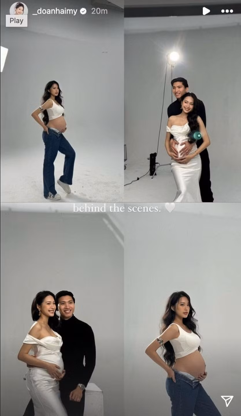Doãn Hải My thoải mái diện đồ ôm sát, khoe trọn vòng 2 nay đã to tròn "vượt mặt", bên cạnh ông xã Đoàn Văn Hậu cũng không giấu nổi niềm vui khi lần đầu được làm bố.