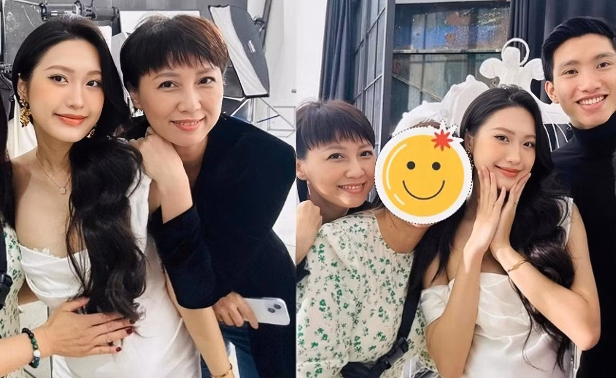 Trong những hình ảnh hậu trường mới đượcbà xã Đoàn Văn Hậu đăng lên gần đây, netizen dễ dàng nhận thấy mẹ Doãn Hải My tháp tùng cặp đôi đến studio chụp ảnh.