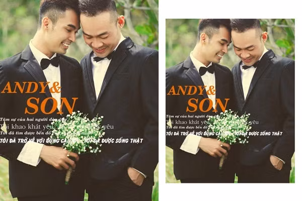 Andy Nguyễn - Hải Sơn: Vào ngày 07/09/2013, chuyên viên make up Andy Nguyễn (25 tuổi) đã làm đám cưới với người yêu là Hải Sơn (33 tuổi). Bộ ảnh rất công phu của cặp đôi này diễn ra tại Vũng Tàu đã từng khiến cư dân mạng Việt phát sốt vì tình cảm mà họ dành trọn cho nhau.