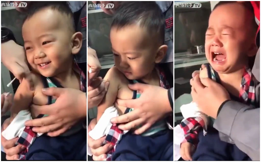 Ban đầu thì trông có vẻ dũng cảm lắm, nhưng tiêm xong thì... chắc là gào cho cả phòng khám nghe.