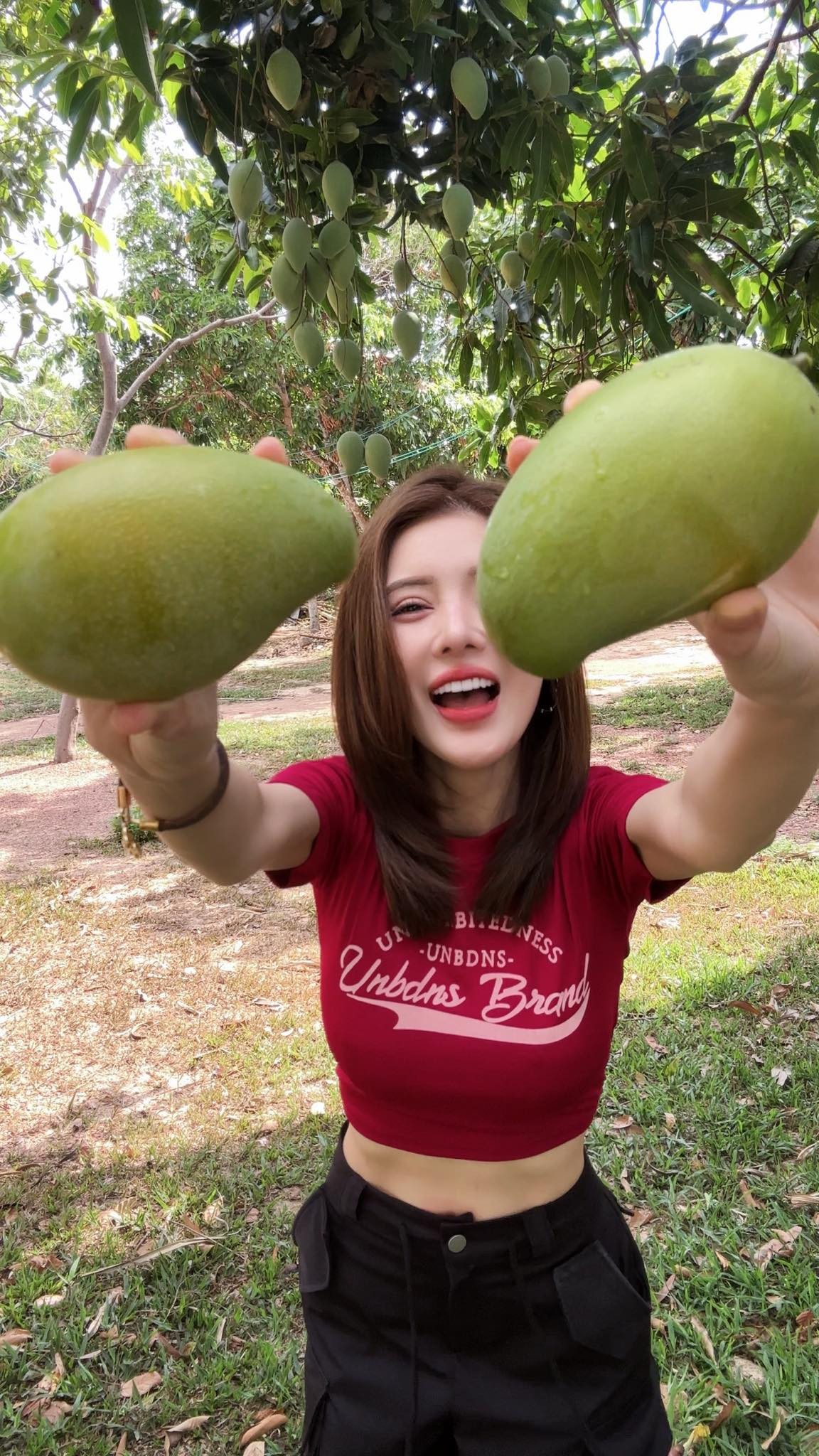 Bài đăng của cô nàng thu hút hàng nghìn lượt thích cùng bình luận trên trang cá nhân: " Xoài tặc này cưng quá, nhà mà có cây xoài là nguyện cho hái cả cây", "mê nhan sắc của bả quá, càng ngày càng xinh".