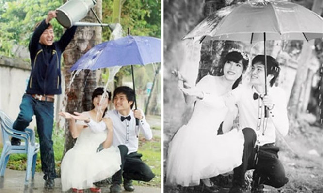 6. Có được một bức ảnh lãng mạn trong mưa, hãy sử dụng một bình tưới cây. “Mưa giả” lên hình khá chân thực mà không lo nước làm hỏng máy ảnh của bạn. Ảnh: BrightSide