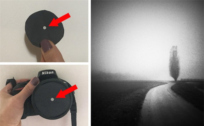 3. Tạo một lỗ nhỏ trên tờ giấy tối màu và che ống kính máy ảnh khi chụp. Đây được gọi là hiệu ứng “pinhole”, kết quả sau khi chụp sẽ cho ra bức ảnh với một khung hình mờ. Ảnh: BrightSide