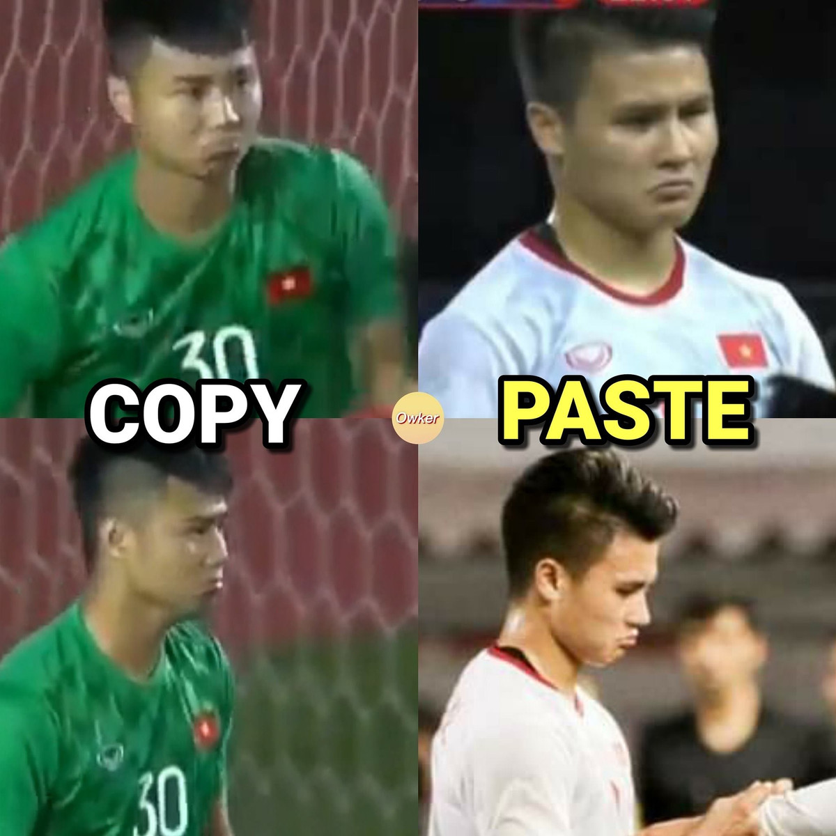 Biểu cảm bĩu môi của Quang Hải và Văn Toản trên sân giống hệt nhau khiến người hâm mộ cười vỡ bụng.