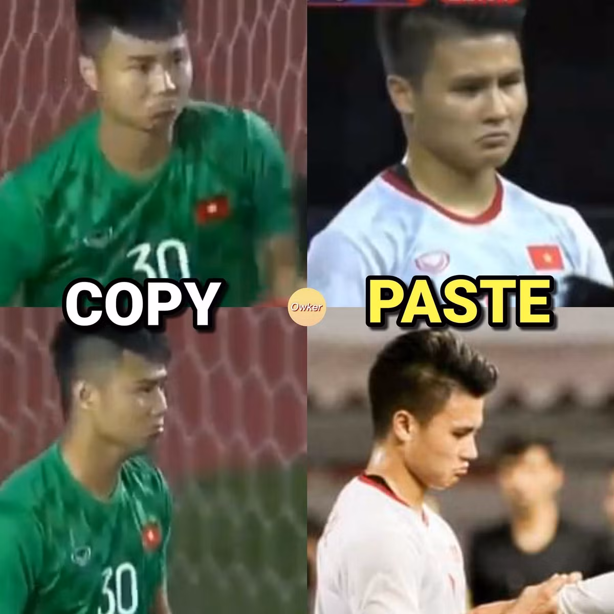 Biểu cảm bĩu môi của Quang Hải và Văn Toản trên sân giống hệt nhau khiến người hâm mộ cười vỡ bụng.