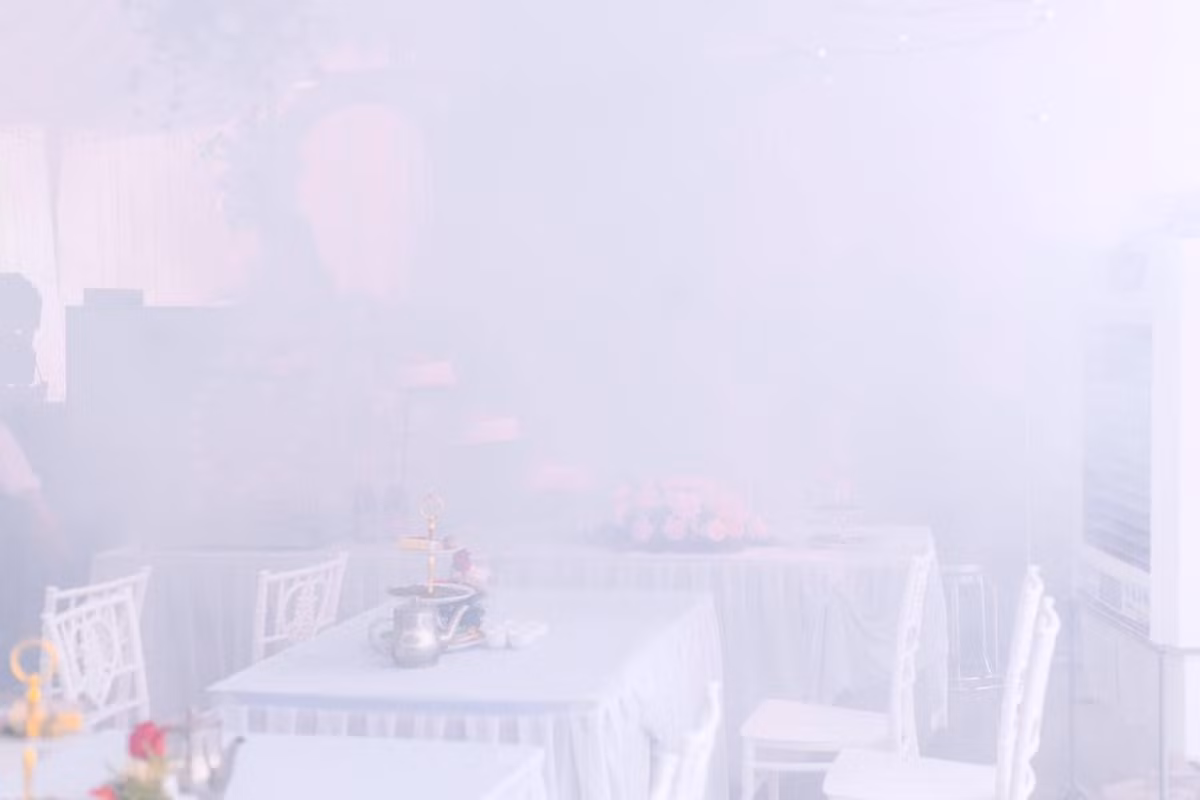 Không biết là do máy ảnh, do người chụp, hay do không gian bữa tiệc quá nhiều khói mà bức ảnh chỉ có 1 màu trắng xóa không nhìn rõ một ai.