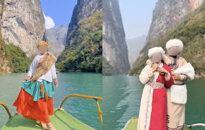 Con sông Nho Quế (Hà Giang) thời gian gần đây bỗng ngập tràn bóng dáng của những bộ cổ phục từ... các vùng lãnh thổ khác. Diện trang phục Tây Tạng, Mông Cổ trở thành trào lưu với một bộ phận giới trẻ khi tới các điểm du lịch trong nước.