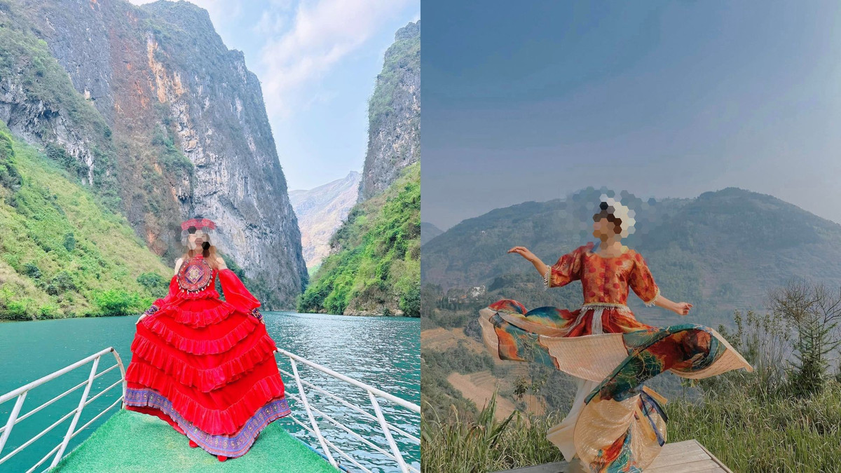 Các bạn trẻ diện những trang phục có gam màu sặc sỡ của các nước khác, tự nhiên khoe dáng, sống ảo ở danh lam thắng cảnh Việt Nam.