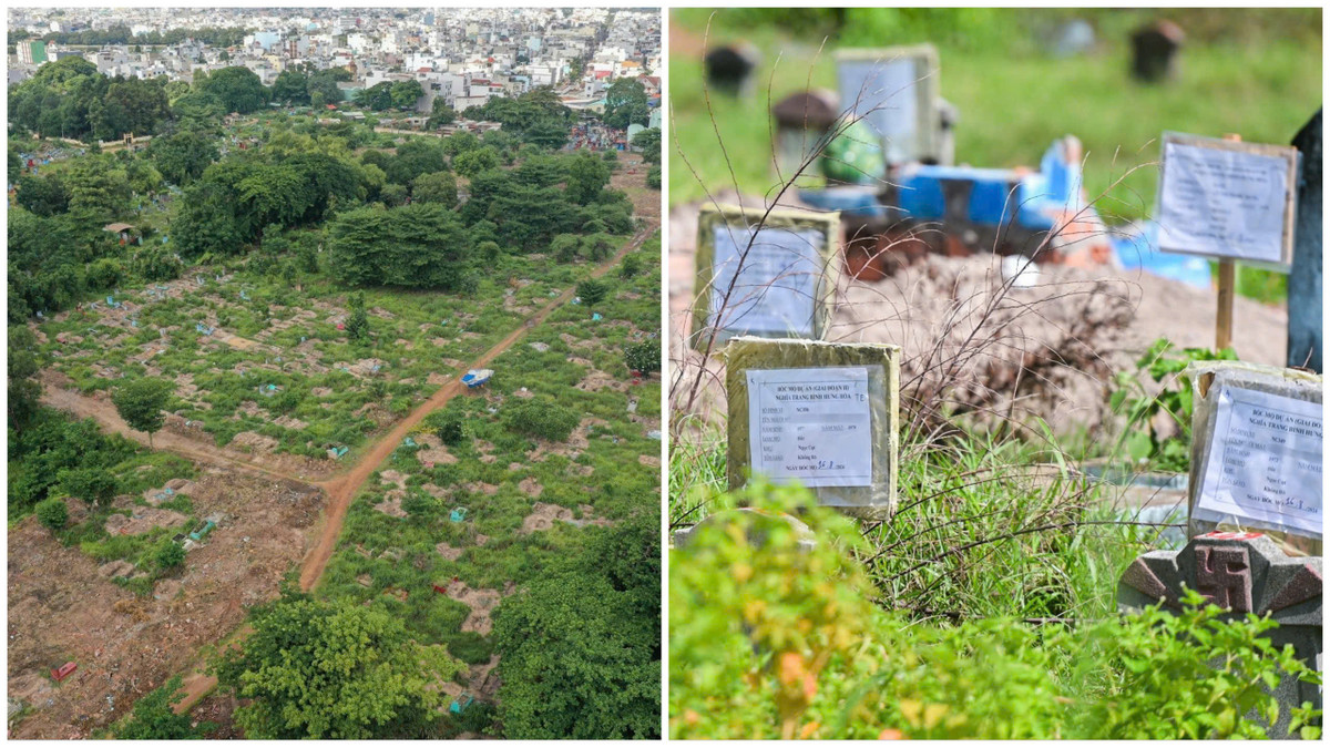 Còn đây là khu đất (đang dần bốc các ngôi mộ) sẽ được xây dựng một trường cấp 2 với quy mô 41 phòng học. Trong quá trình giải toả, nhiều ngôi mộ chưa có thân nhân kê khai được quận tổ chức bốc tập trung. 