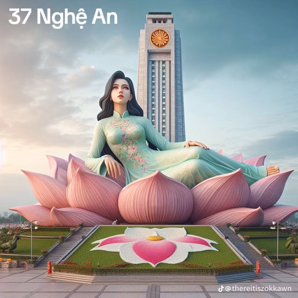 Tượng đài của Nghệ An khiến rất nhiều người thích thú bởi hình ảnh người phụ nữ nằm trên đóa hoa sen. Nhiều người lập tức nhớ đến làng Sen quê Bác - nguồn cảm hứng tạo nên bức tượng này.