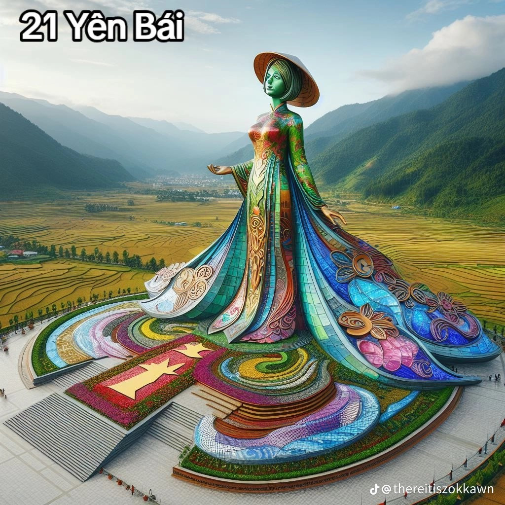 Tượng đài Yên Bái tuyệt đẹp được đặt giữa khung cảnh những ruộng bậc thang vàng ươm mùa lúa chín.
