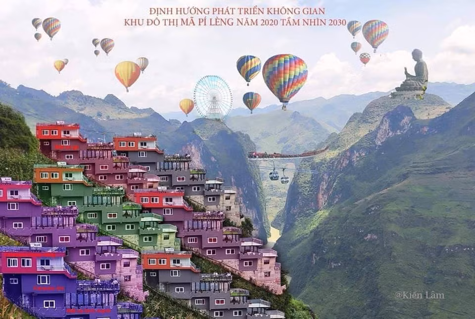Trước đó, cũng đã có 1 thánh photoshop khác đã sản xuất ra bộ ảnh mang tên " Định hướng phát triển không gian khu đô thị Mã Pì Lèng năm 2020 tầm nhìn 2030"