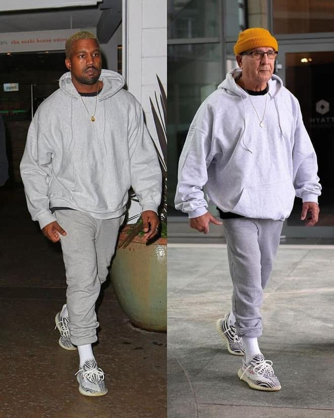 Cụ ông cũng có sở thích phối đồ giống người nổi tiếng hay những fashionista. Trong anh, ông phối đồ theo tông xám, đi giày hiếm Yeezy Boost 350 V2 Zebra có giá cực chát, 566 đô.