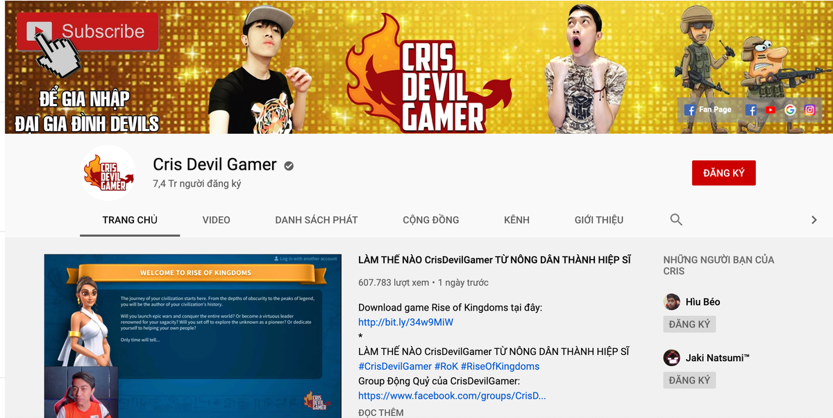 Bắt đầu làm video từ năm 2014, kênh Cris Devil Gamer có 7,39 triệu người theo dõi. Được yêu thích bởi sự hài hước và khuôn mặt vô cùng biểu cảm của chủ nhân, kênh của Cris Phan hiện đang giữ vị trí thứ 4 trong danh sách các kênh được theo dõi nhiều nhất Việt Nam. Doanh thu ước tính trong 1 năm của kênh này là từ 3,9 - 62,6 tỷ đồng.