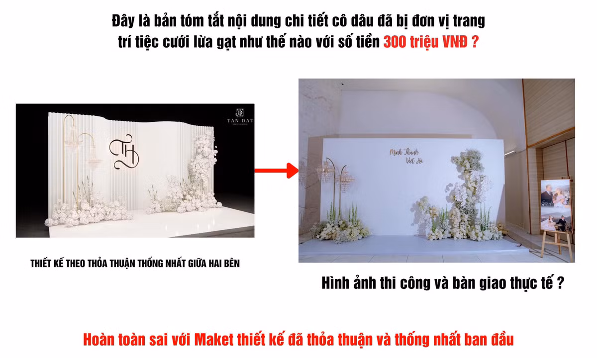 Theo thông tin bài đăng chia sẻ, tổng chi phí cô dâu chi cho trang trí đám cưới là 300 triệu. Trong đó có các hạng mục gói trang trí gia tiên đám hỏi là 69 triệu 400 nghìn, hợp đồng trang trí chính thức gồm gia tiên nhà gái + gia tiên nhà trai + tiệc cưới ở nhà hàng tổng 270 triệu.