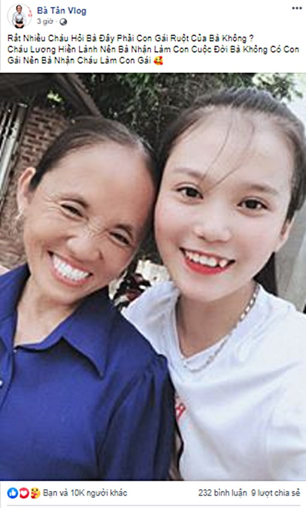 Trước làn sóng chỉ trích, bà Tân Vlog chính thức lên tiếng xác nhận Thanh Lương không phải con gái ruột mà chỉ là con nuôi. Do bà không có con gái nên mới nhận cháu làm con.