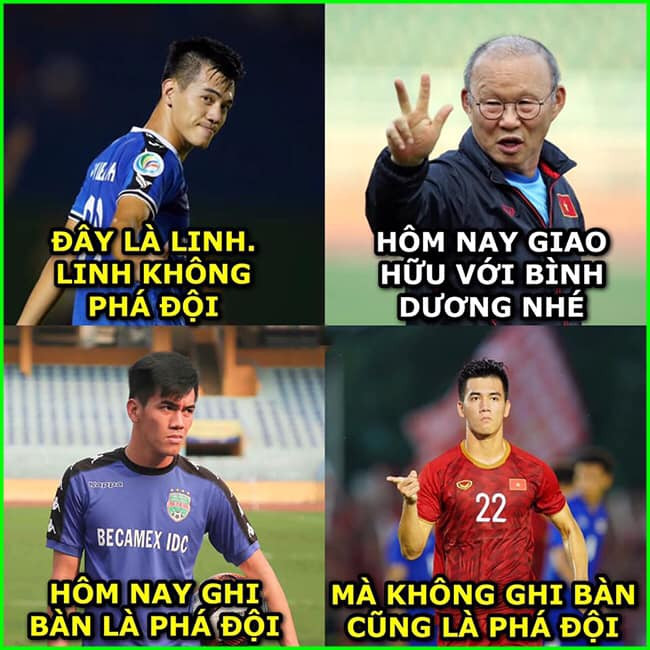 Không chỉ phá đội mình, Tiến Linh còn thường xuyên phá đội bạn theo cách mà họ chẳng mấy vui vẻ đó là sút tung lưới đối phương. Nhiều người hâm mộ đùa rằng có lẽ anh chàng tự phá đội chán nên chuyển sang phá đội khác để chọc vui.