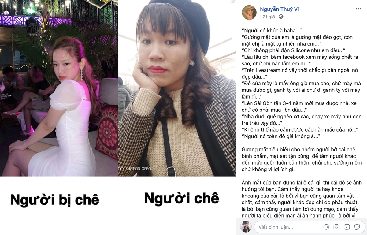 Mới đây, trên trang cá nhân, hot girl Thuý Vi bất ngờ đăng tải hình ảnh một antifan của mình và chia sẻ câu chuyện bản thân bị người này dùng những từ ngữ không mấy hay ho để chê bai, bỡn cợt.