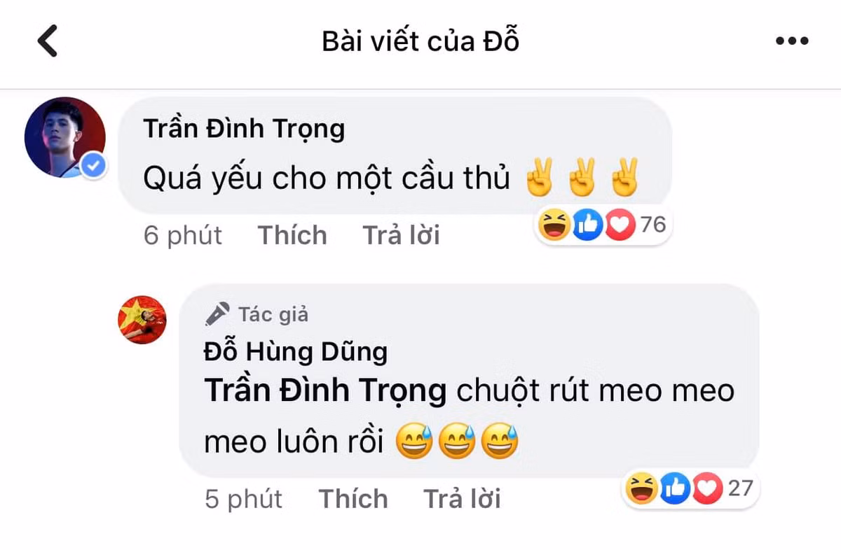 Trọng "sơ-vin" cũng góp vui khi Đỗ Hùng Dũng đăng tải bài viết cảm ơn trên trang cá nhân.