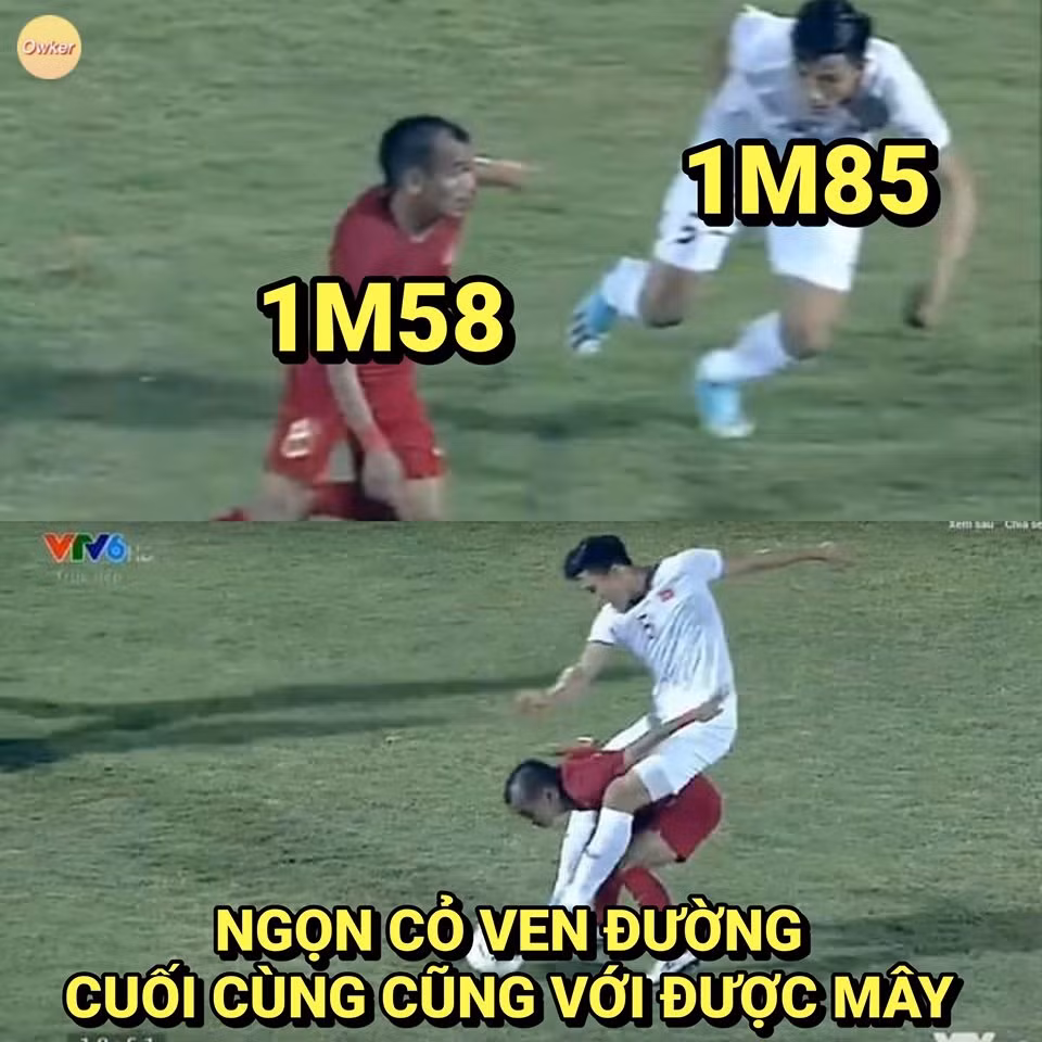 Trong khi Vặn Hậu cao 1m85 thì chiều cao của 1 cầu thủ đội bạn chỉ vỏn vẹn 1m58.